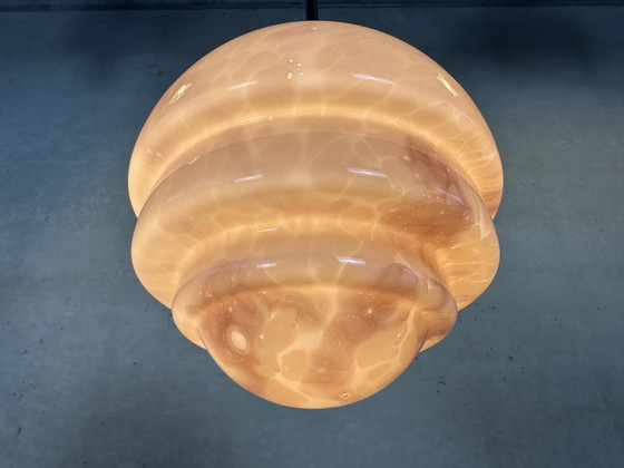 Image 1 of Lampe suspendue Art Déco - Opaline rose et chrome