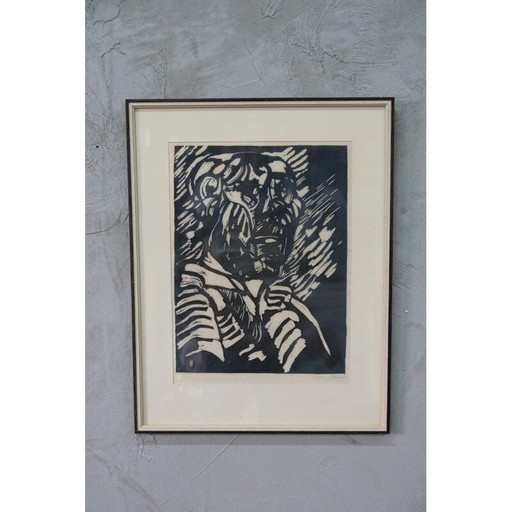 Gravure sur bois postmoderne de Sven Wiig Larsen, Danemark 1954