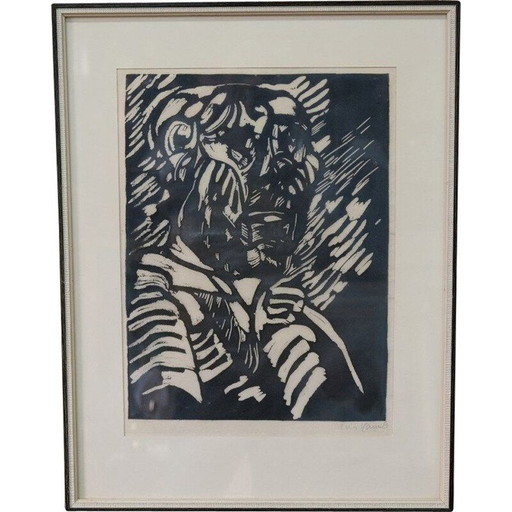 Gravure sur bois postmoderne de Sven Wiig Larsen, Danemark 1954