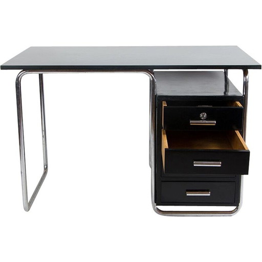Bureau vintage Bauhaus en hêtre teinté