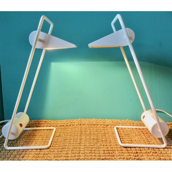 Image 1 of Paire de lampes vintage en métal laqué blanc "Arkilux", Danemark 1995