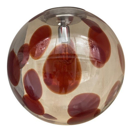 Sphère contemporaine rouge et transparente en verre de Murano Venini Style