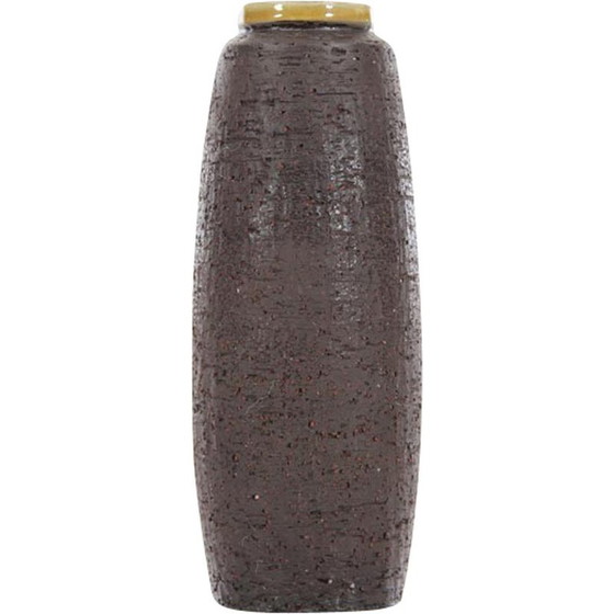 Image 1 of Vase scandinave vintage en céramique brune avec col jaune par Gunnar Nylund pour Nymølle, 1960