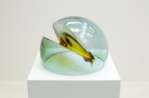 Rare grande sculpture abstraite en verre / porte-revues par Toni Zuccheri pour Veart, 1970S Italie.