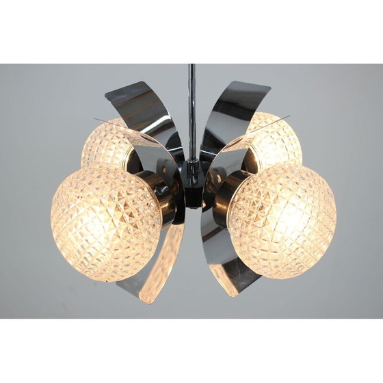 Image 1 of Lustre vintage pour Elektroinstala Děčín en verre et métal 1970.