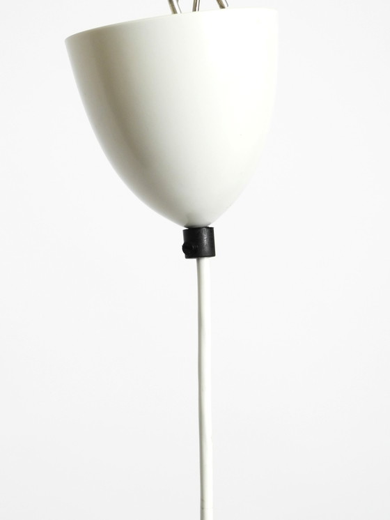 Image 1 of Rare lampe à suspension Uno & Östen Kristiansson en verre opale et teck fabriquée par Luxus Vittsjö, Suède 1957