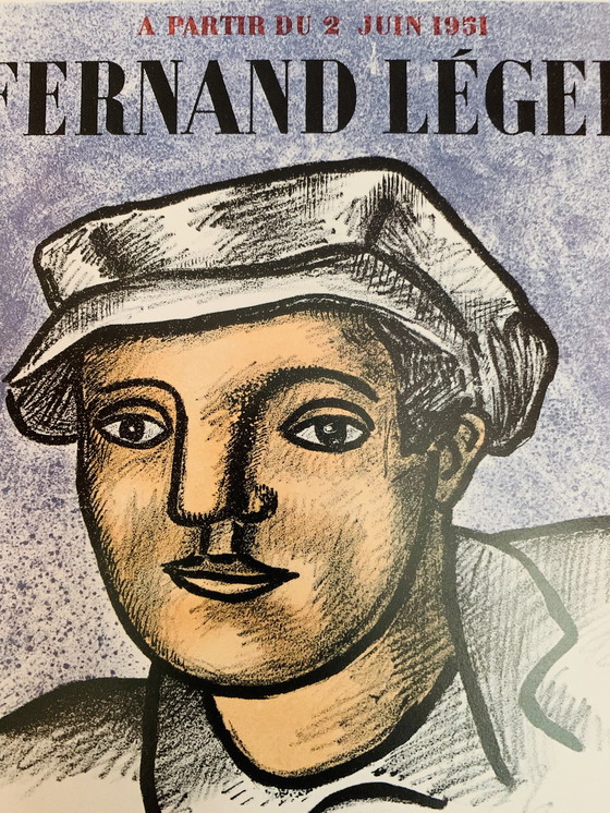 Image 1 of Fernand Leger : Lithographie offset en couleurs autorisée, Affiche d'exposition 1959, Rare !