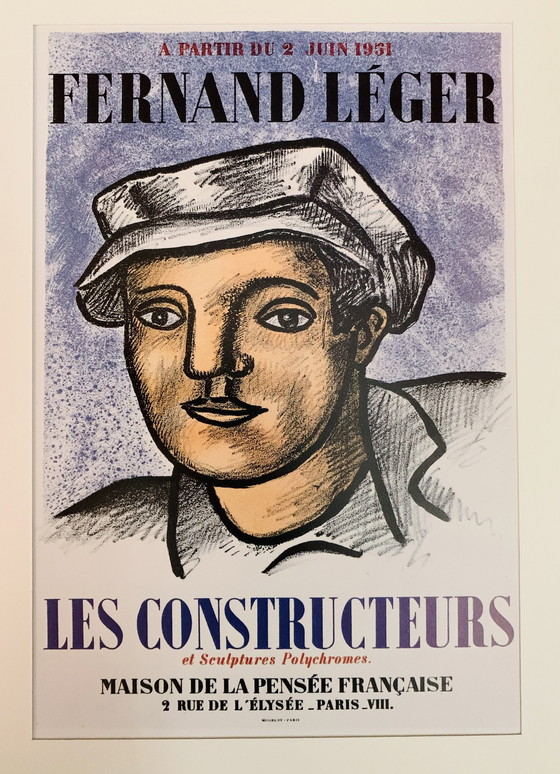 Image 1 of Fernand Leger : Lithographie offset en couleurs autorisée, Affiche d'exposition 1959, Rare !