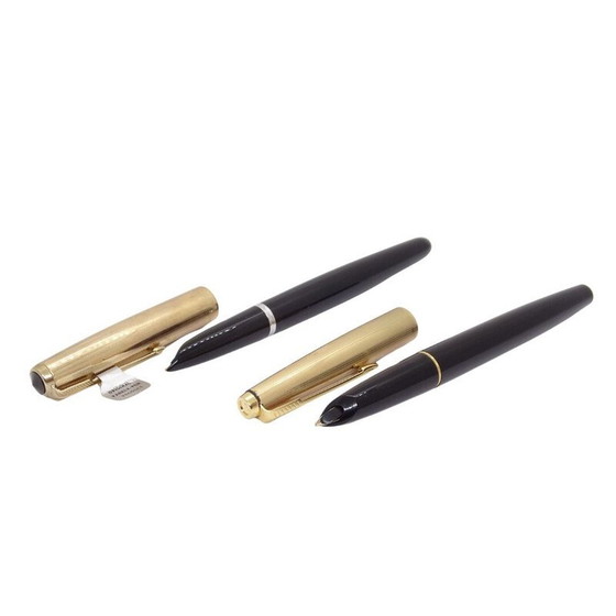 Image 1 of Paire de stylos plume vintage Parker 51 en lucite et acier plaqué or, 1970