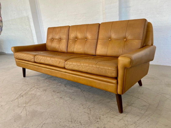 Image 1 of Vintage Danish Retro Svend Skipper 3 Person Sofa In Light Cognac Leather