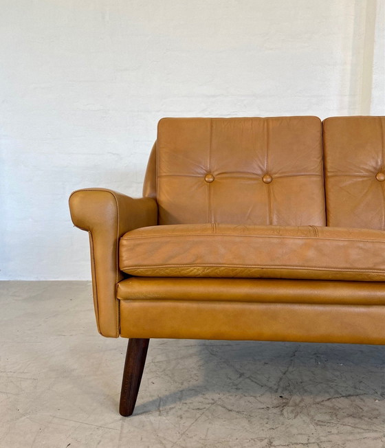 Image 1 of Vintage Danish Retro Svend Skipper 3 Person Sofa In Light Cognac Leather