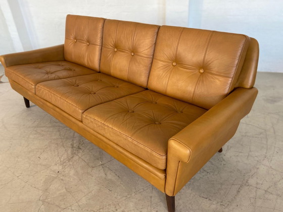 Image 1 of Vintage Danish Retro Svend Skipper 3 Person Sofa In Light Cognac Leather