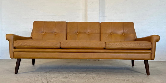 Image 1 of Vintage Danish Retro Svend Skipper 3 Person Sofa In Light Cognac Leather