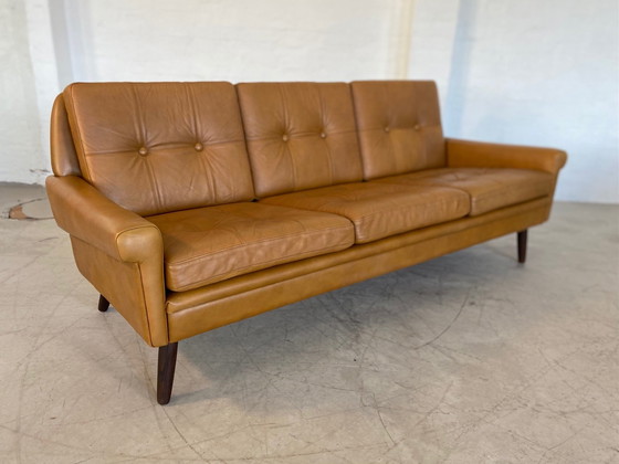 Image 1 of Vintage Danish Retro Svend Skipper 3 Person Sofa In Light Cognac Leather