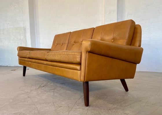Image 1 of Vintage Danish Retro Svend Skipper 3 Person Sofa In Light Cognac Leather