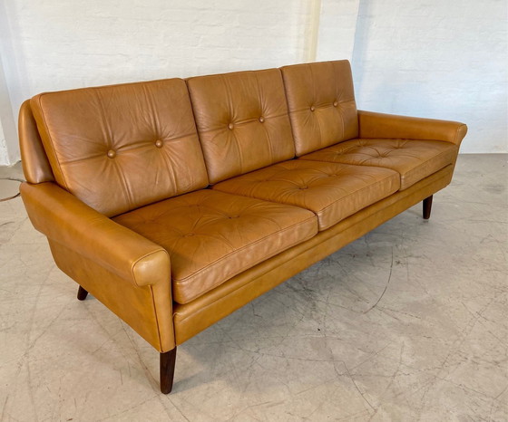Image 1 of Vintage Danish Retro Svend Skipper 3 Person Sofa In Light Cognac Leather