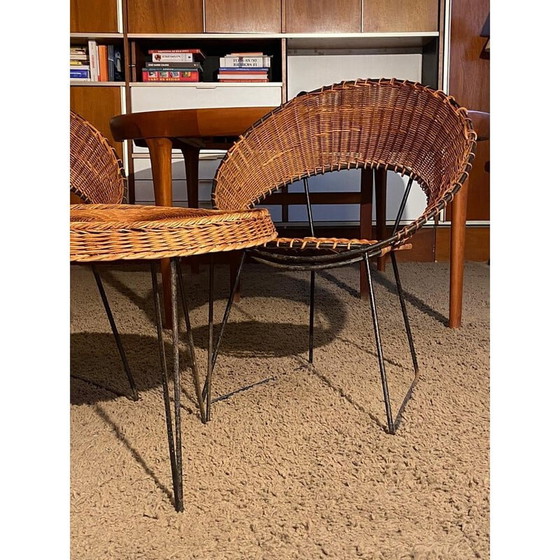 Image 1 of Ensemble de salon vintage en osier par Raoul Guys, 1950