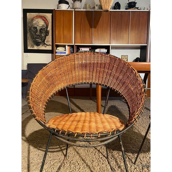 Image 1 of Ensemble de salon vintage en osier par Raoul Guys, 1950