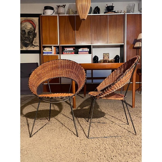 Image 1 of Ensemble de salon vintage en osier par Raoul Guys, 1950