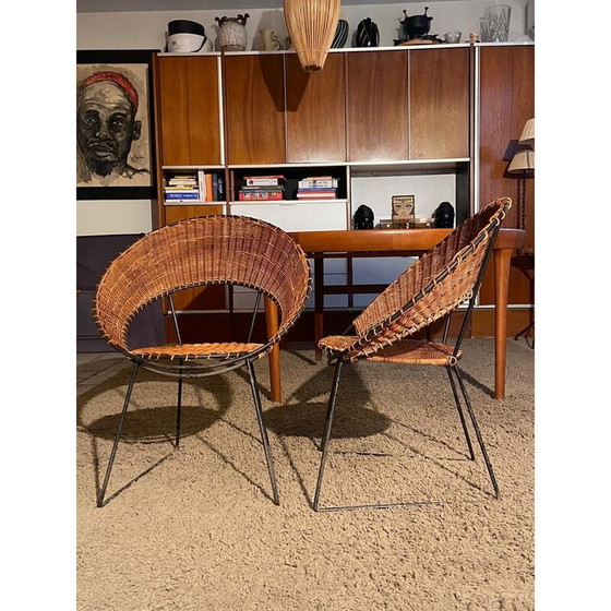 Image 1 of Ensemble de salon vintage en osier par Raoul Guys, 1950