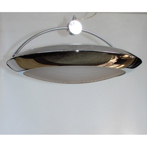 Image 1 of Lampe suspendue vintage en métal chromé, laiton et verre par F.Fabien, Italie 1980