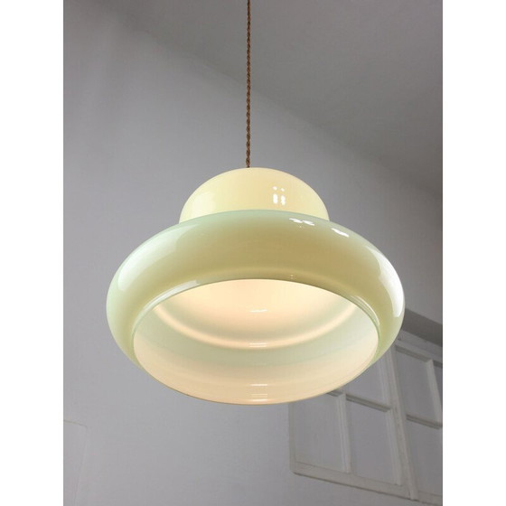 Image 1 of Lampe suspendue vintage en laiton et verre vert, Italie 1960