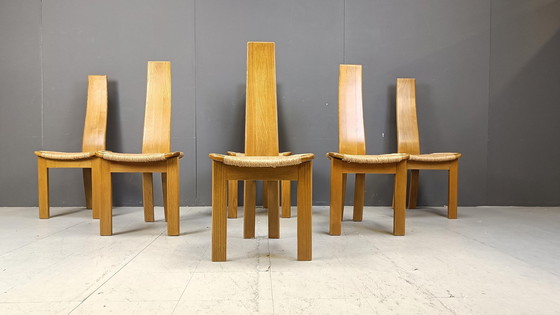 Image 1 of Chaises de salle à manger en osier à dossier haut, 1960S