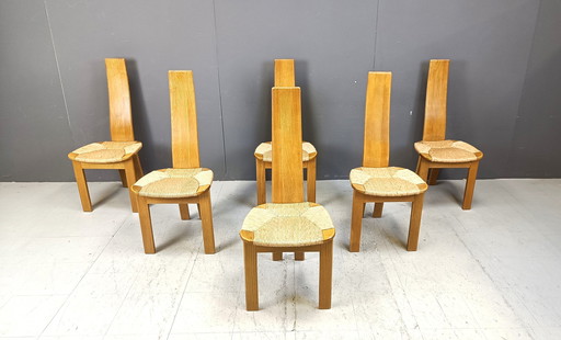 Chaises de salle à manger en osier à dossier haut, 1960S