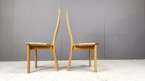 Image 1 of Chaises de salle à manger en osier à dossier haut, 1960S