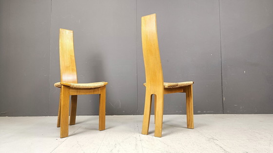 Image 1 of Chaises de salle à manger en osier à dossier haut, 1960S