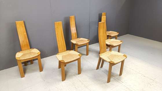Image 1 of Chaises de salle à manger en osier à dossier haut, 1960S