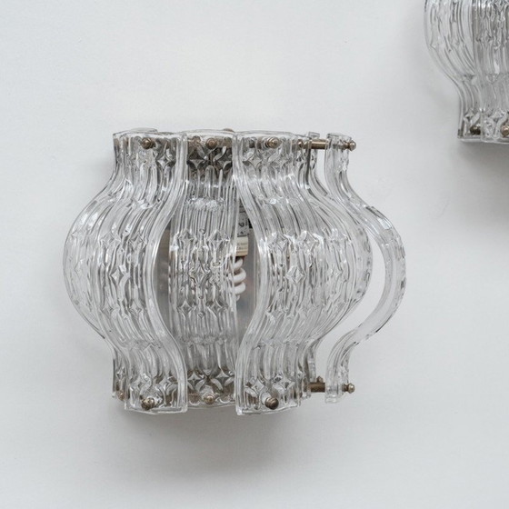 Image 1 of Paire d'appliques vintage en verre et métal, Italie 1970