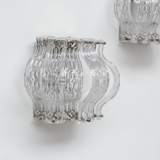 Image 1 of Paire d'appliques vintage en verre et métal, Italie 1970