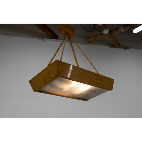 Image 1 of Lustre en bois et verre du milieu du siècle par Krasna Jizba, années 1950