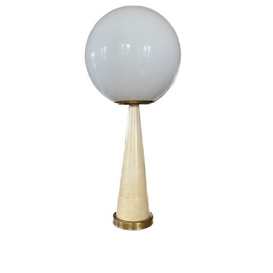 Image 1 of Lampe de table conique en parchemin et laiton, France 1960