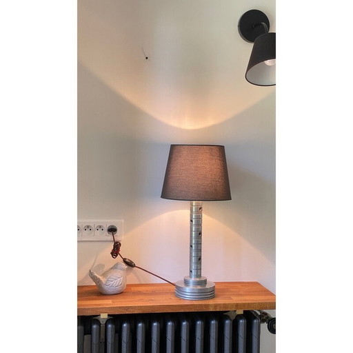 Lampe industrielle vintage Space Age en métal poli et tissu kaki