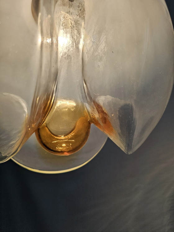 Image 1 of Lampe pendante italienne en verre et bois