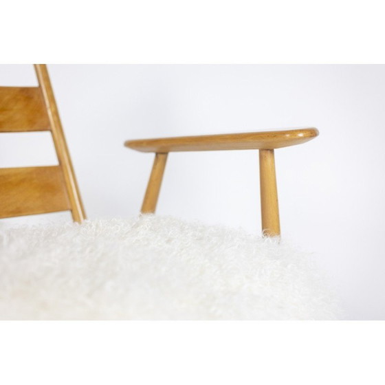 Image 1 of Paire de fauteuils vintage en hêtre blond et peau de chèvre tibétaine, France 1950