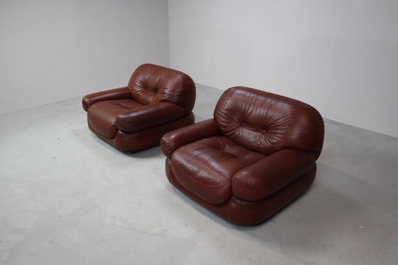 Image 1 of Fauteuils en cuir Sapporo par Mobil Girgi, Italie 1970's