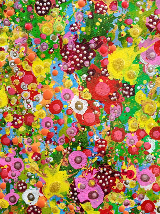 Image 1 of Peinture abstraite de fleurs sur toile "Flower Festival" par Valentina Pufe