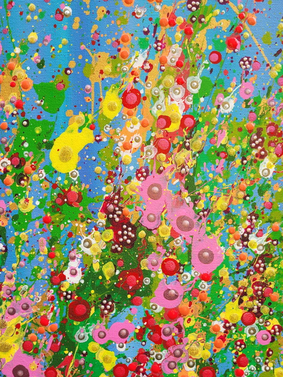 Image 1 of Peinture abstraite de fleurs sur toile "Flower Festival" par Valentina Pufe