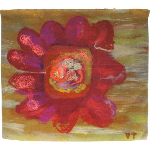 Tapisserie vintage en laine d'Art Protis, Tchécoslovaquie 1974