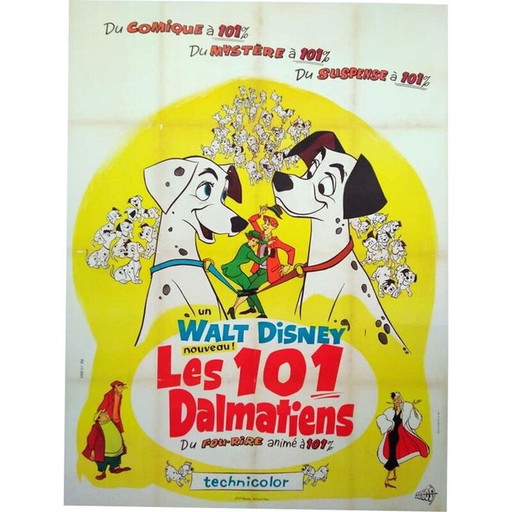 Affiche originale des cent un dalmatiens Disney, 1961