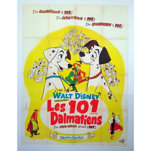 Affiche originale des cent un dalmatiens Disney, 1961