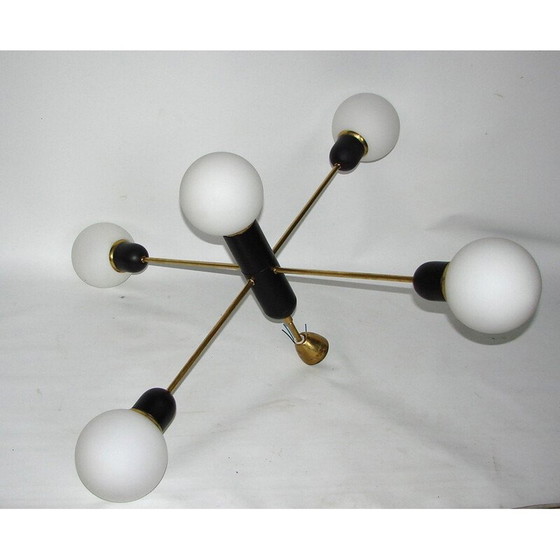 Image 1 of Lustre vintage en laiton et métal, 1960