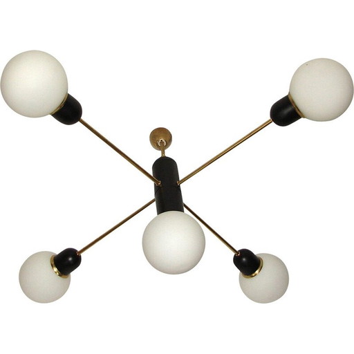 Lustre vintage en laiton et métal, 1960