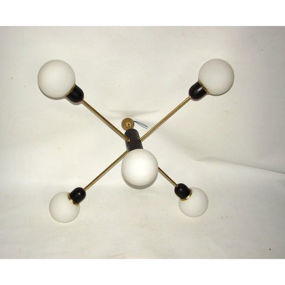 Image 1 of Lustre vintage en laiton et métal, 1960