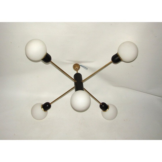 Image 1 of Lustre vintage en laiton et métal, 1960
