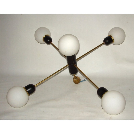Image 1 of Lustre vintage en laiton et métal, 1960