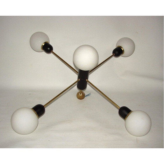 Image 1 of Lustre vintage en laiton et métal, 1960